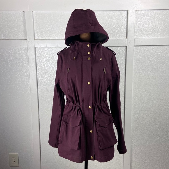 Eden Society Burgundy Hooded Utility Jacket Women’s Large - Picture 1 of 10